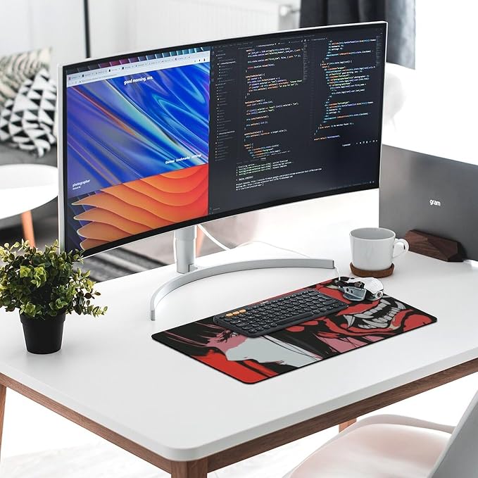 Japanese Female Samurai Anime Girl Large Mouse Pad Gaming Desk Mat Keyboard Computer Pad Non-Slip Rubber Mouse Mat for Home Office 30x60cm