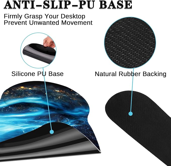 Keyboard Mouse Pad Set, 4 in 1 Desk Mat Set, Blue Black Galaxy | Large Mousepad+Keyboard Wrist Rest+Mouse Wrist Rest+Coaster Ergonomic Design for Home Office Computer