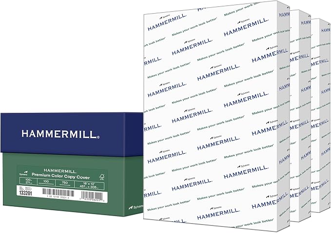 Hammermill Cardstock, Premium Color Copy, 100 lb, 18 x 12-100 Bright, Made in the USA Card Stock, 133201C-3 Pack (750 Sheets)