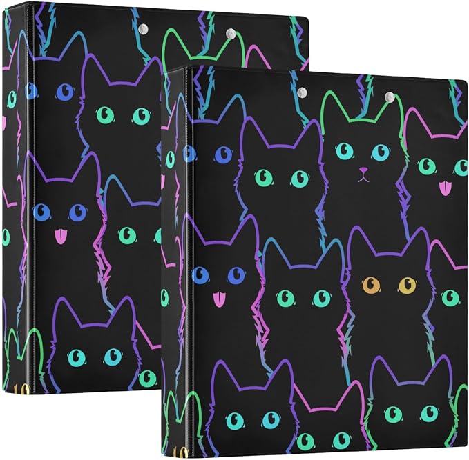 3 Ring Binder, Colorful Neon Cat File Folder Holds 200 Sheets File Storage for Women Men School Office Supplie