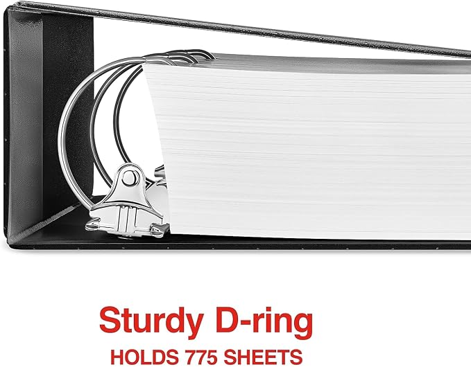 Staples Standard 4-Inch D-Ring View Binder, Black, 775 Sheets | Large-capacity binder for office and school document storage.