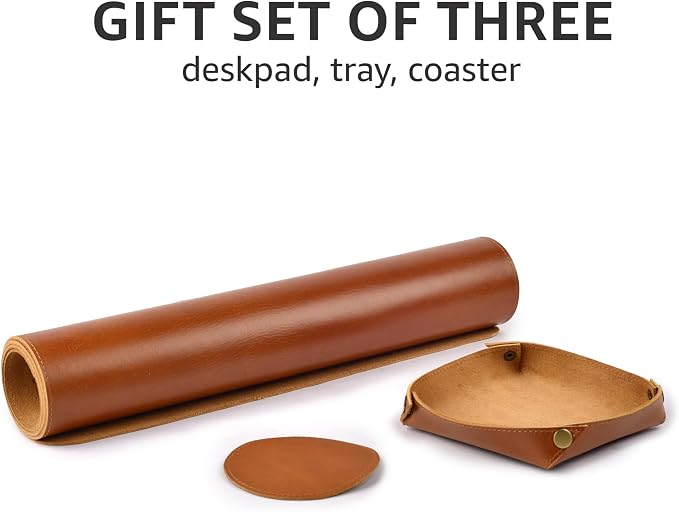 LEATHER VILLAGE Real Leather Desk Pad 3mm Thick Double Layer Desk Mat Tan | 32''x16'', Cover Blotter Large Full Grain Protector for Keyboard, Mouse & Laptop, Office Table Mat & Desktop Accessories