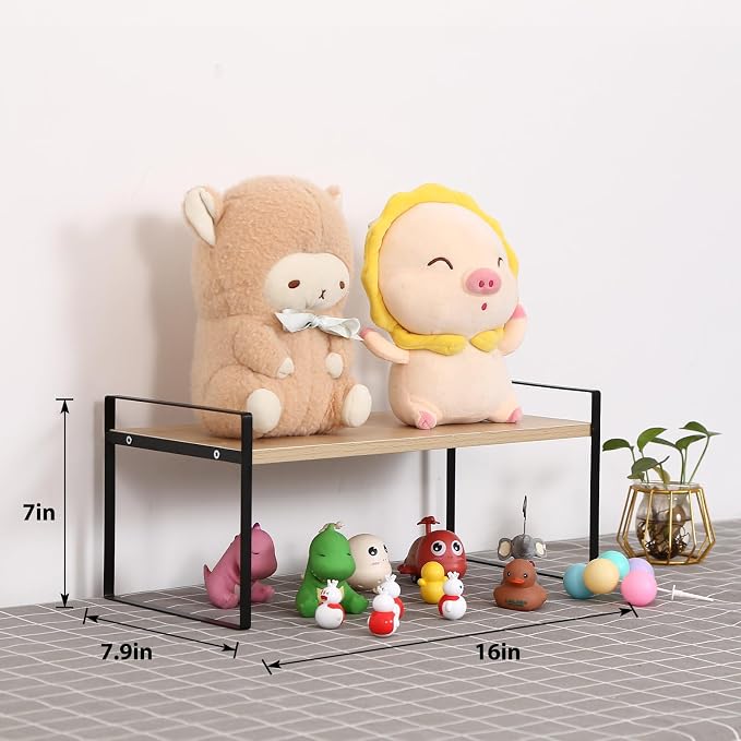 YGYQZ Desk Shelf Organizer, 1-Tier Desktop Bookshelf, Black & Wood | Cute Minimalist Style, Modular Desktop Storage, Space-Saving Organization, Ideal for Office & Dorm