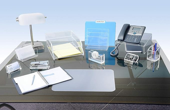Kantek Clear Acrylic Double Large Letter Tray, 2 Tier Stackable Desk Organizer, Front Loading, 10.6" x 13.9" x 4.8", Non-Skid Feet, Office Organizer, Desk Accessory