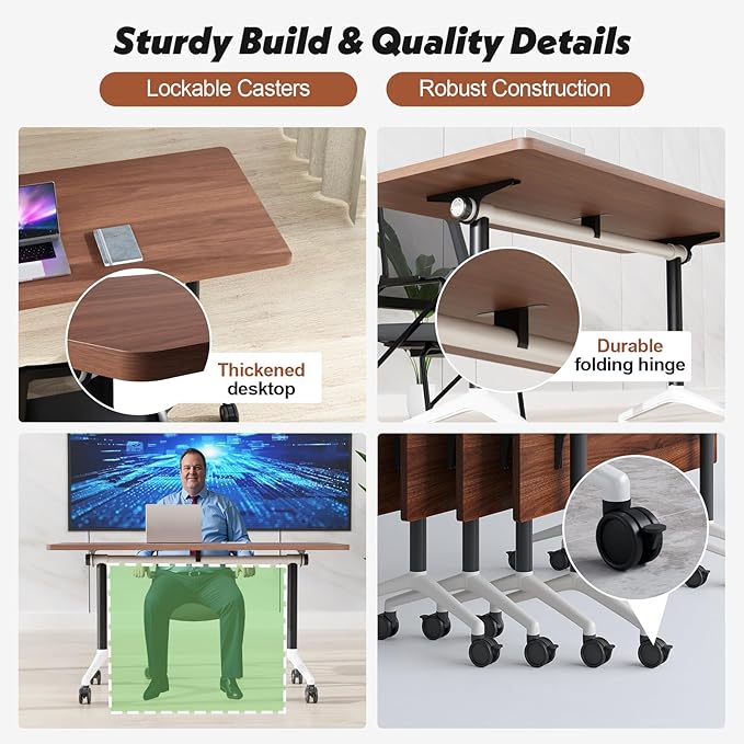 Goakwwuz Conference Room Table, Folding Conference Tables,Thicken Grey Tabletop,Flip Top Wooden Seminar Meeting Room Table for Conference Room Offices (8, Walnut, 55.1”)
