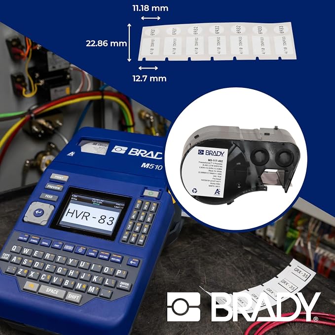 Brady Authentic (M5-117-492) FreezerBondz™ Ultra-Thin Cryogenic Polyester LBL 0.5 x 0.9 x 0.44Dia Black on White, 240 Labels. for use with the BMP51 and M511 Label Printers