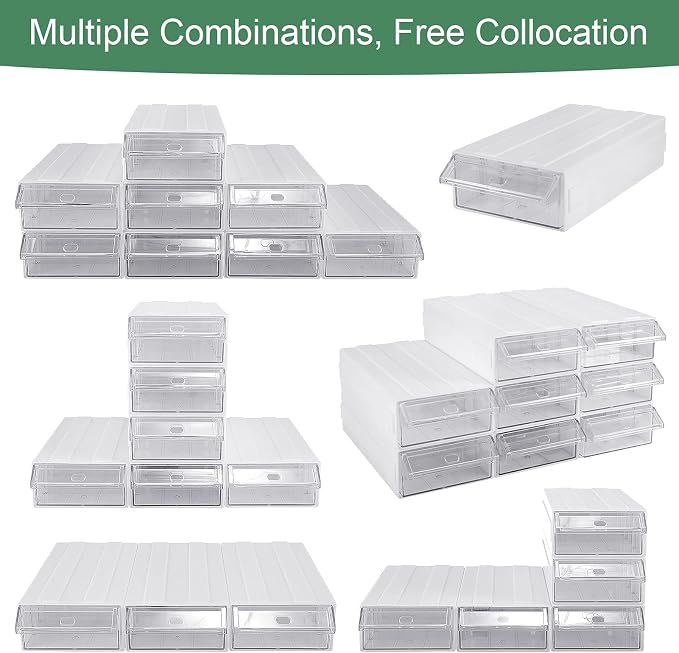 9 Pcs Stacking Office Drawer Organizers - Desktop & Wall Mounted 9 Drawer Storage Closet with 18pcs Clear Dividers Multifunctional Organizer Rack with 9pcs Tag Card for Home Small Items | Track to Lock into Each Other, Stackable without Slipping, 8.7"D...