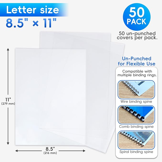 Rayson PP Frosted Binding Covers, 15 Mil, Letter Size, Unpunched, 50 Pack | Made from PP polypropylene with a frosted matte finish; flexible, durable covers help protect Letter-size documents.