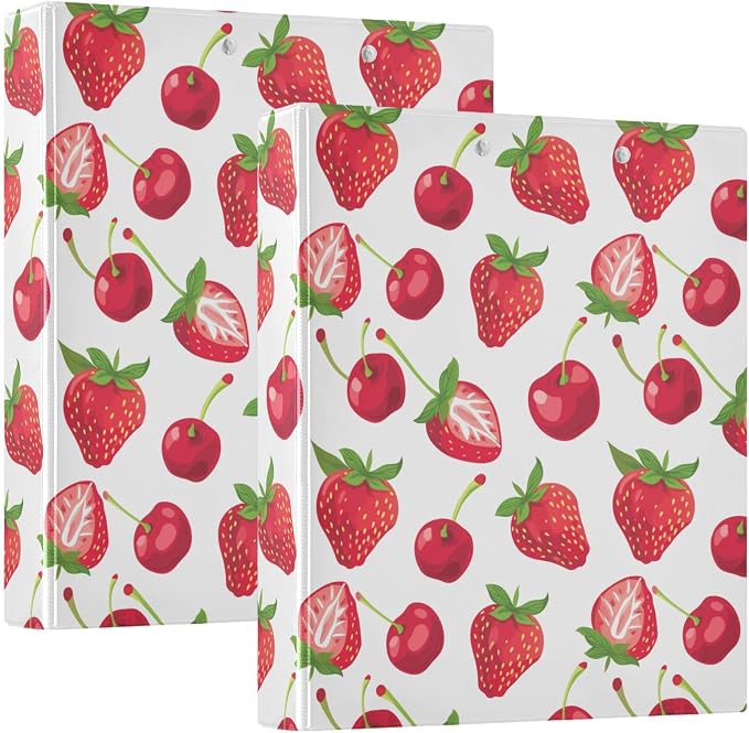 3 Ring Binder Strawberry Berry Fruit 1.5 inch Binders Three Ring Binders with Clipboard Fit 8.5'' x 11'' Paper 3 Interior PVC Clear Pockets for Office Supplies