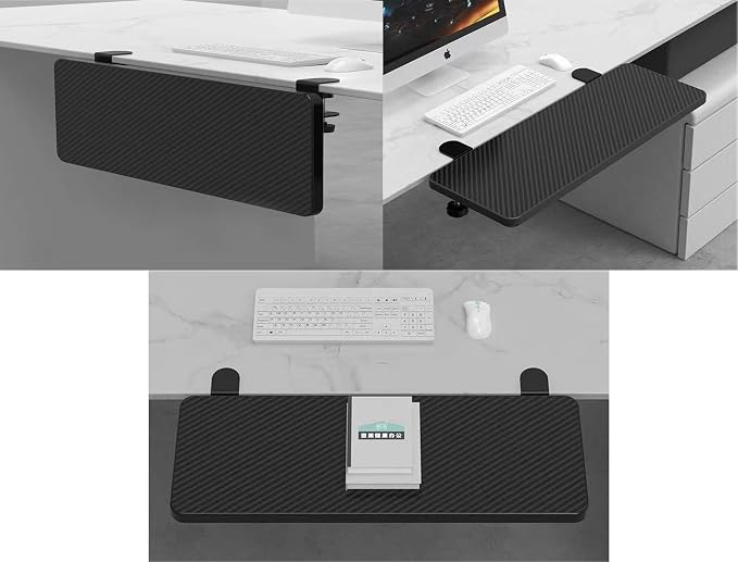 Desktop Extender, 20 "x 9" Clip on Foldable Keyboard Tray, Small Table Edge Extender Tray, Floating Table Hanging Computer Desk, Suitable for Desktop Extension of Sitting Upright Office Desk (Black)