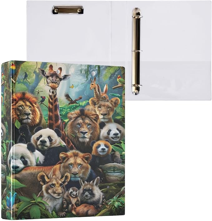 3 Ring Binder Animals 1.5" Round Ring Binders View Binder with 200 Sheet for Women Men Office Kids School Supplies, 1 Pack