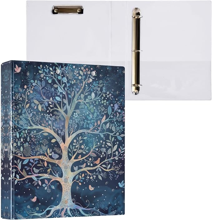 3 Ring Binder 1.5 in Recipe Binders Tree of Life | Decorative Client Records with Clip 3 Clear Interior Pockets for 200 Sheets Letter-Size(11" x 8.5") Paper PVC Cover Folder