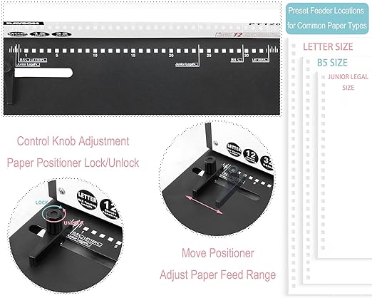 RAYSON PT1202 3:1 Coil and Click Binding Machine, 32-Hole, 12-Sheet Punch | 32 square holes for Letter-size sheets, with 2.5, 3.5, and 4.5 mm margins for 3:1 spiral and click binding