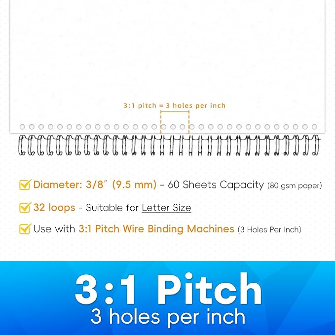 Rayson Wire Binding Spines, 3/8" 3:1 Pitch, 32-Loop Black, 100 Pack | Binds up to 60 sheets; fits 3:1 pitch machines for reports, manuals and projects.