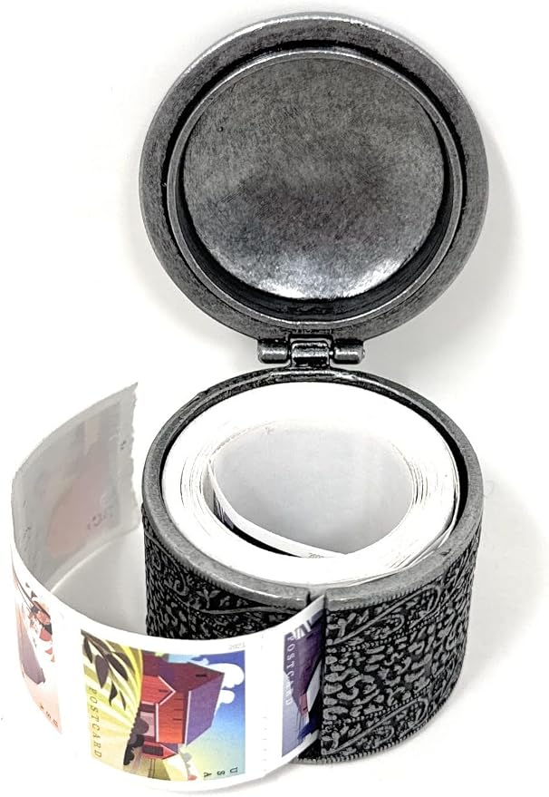 United States Postal Service Floral Metal Stamp Coil Dispenser (Holds a Roll of Forever Postage Stamps) Holder (Silver-TH-01)