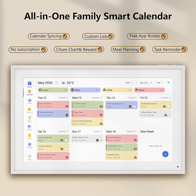 15.6" Digital Calendar Family Electronic Calendar & Chore Chart,Wall/Desk Planner Smart HD Touchscreen Interactive Display Support App, Pomodoro Timer,Planner for Schedules,Meals,Chore,Gifts for Mom Dad(White)