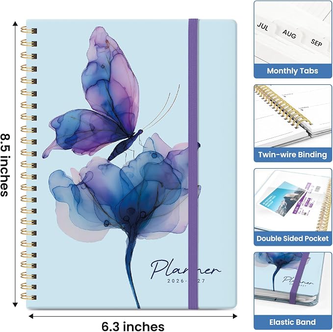 Taja Planner 2026-2027, Jul 2026-Jun 2027 Monthly & Weekly Calendar Planner | 6.3" x 8.5", Hardcover Academic Calendar, Teacher Student Agenda Book with Tabs, School Office Supplies, Soft Wings