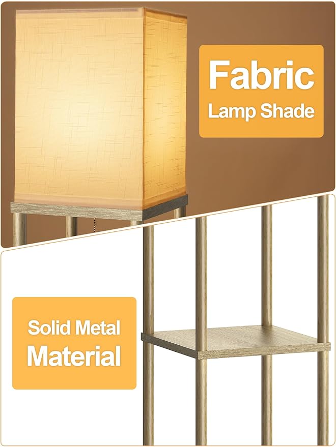 Floor Lamp with Shelves for Living Room Natural Wood 2 Pack, Shelf Floor Lamp with 3 CCT LED Bulb, Corner Display Standing Column Lamp Etagere Organizer Tower Nightstand for Bedroom Office