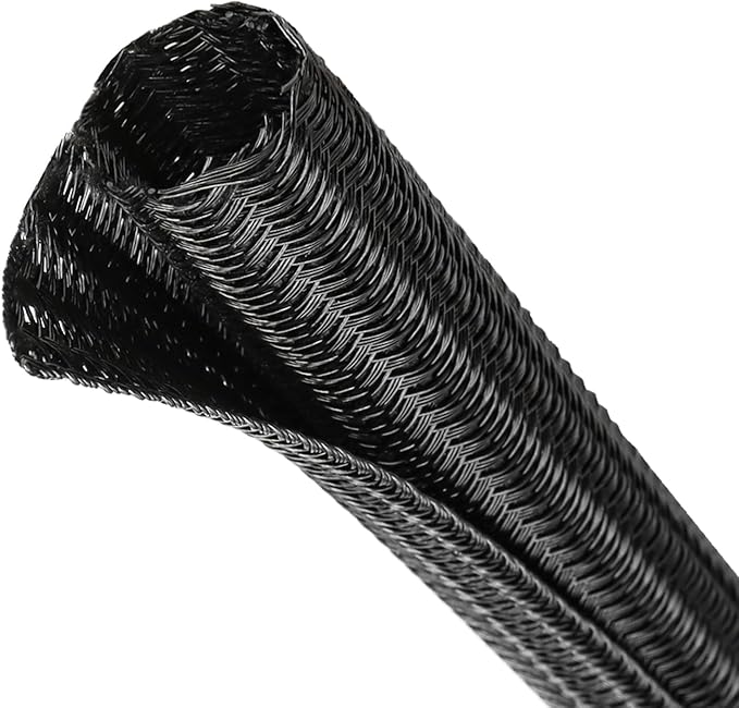 Split Wire Loom Tubing, Cable Protector Sleeve, Braided Cable Management for TV/Computer/Home Theater/Engine Bay, Cord Protectors from Pets No Chew (Black, 1"-25ft)