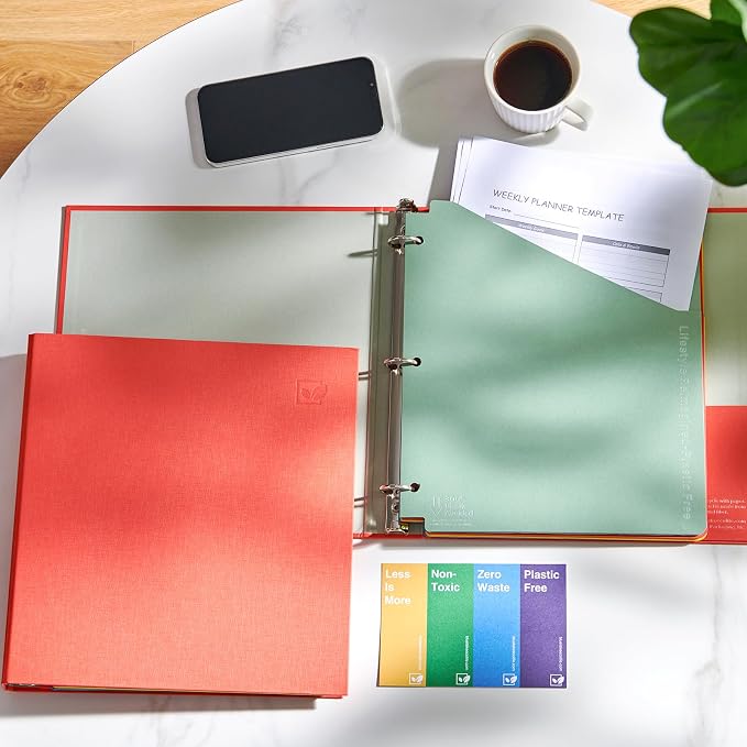 1 Inch 3 Ring Binder with Dividers with Pockets, Plastic-Free Binder Organizer Students School Office Supplies