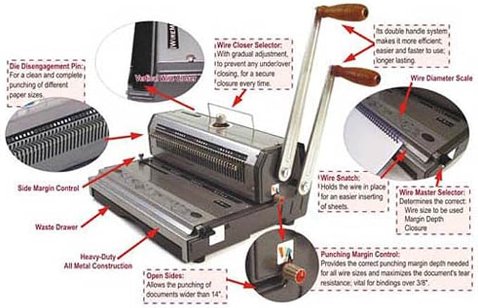 Akiles WireMac-31 Model AWM31 Wire Punch & Binding Equipment, 3:1 Pitch, All 40 Disengaging Dies, Square (0.157″ x 0.157″) Hole Punch, Heavy-Duty, 20 Sheets Single Punching Capacity (20 lbs Paper) | Punch and Closer, 3:1 Pitch Twin Loop Wire, Heavy Dut...