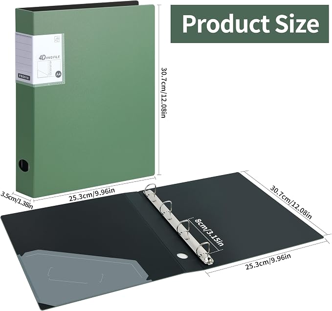 4 Ring Binders,4 Pack D Ring Binder A4 for School, Office(Green)