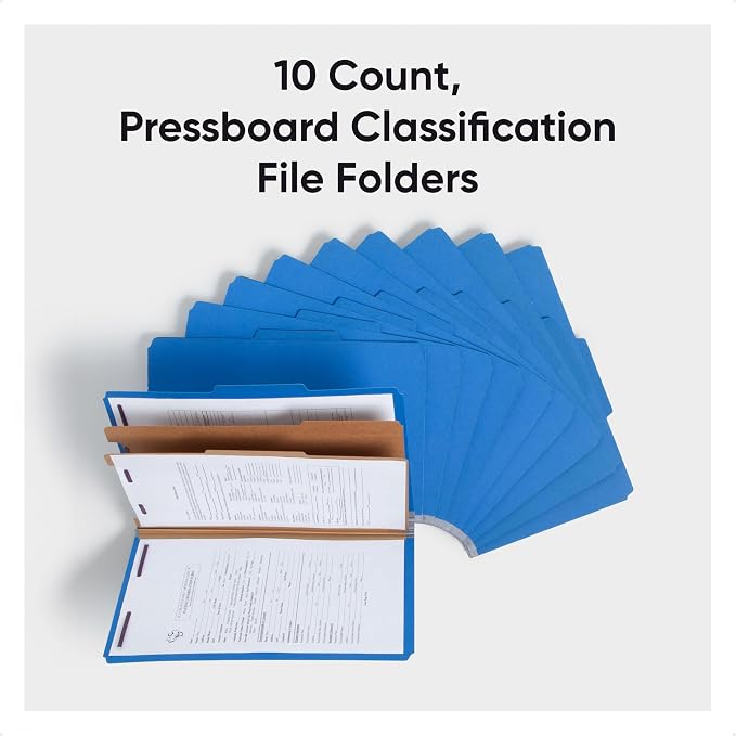 Smead Pressboard Legal Size File Folders with SafeSHIELD Fasteners, 2 Dividers, 2" Expansion, Office Folders, Paper Holder, Dark Blue, 10 per Box (19035)