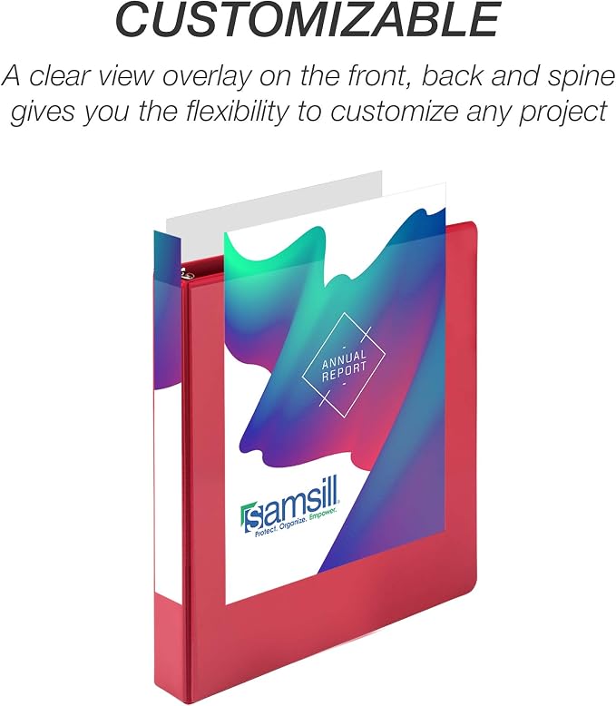 Samsill Durable 1 inch 3 Ring Binder, D Ring Binder, 100% Recycled Chipboard, Red