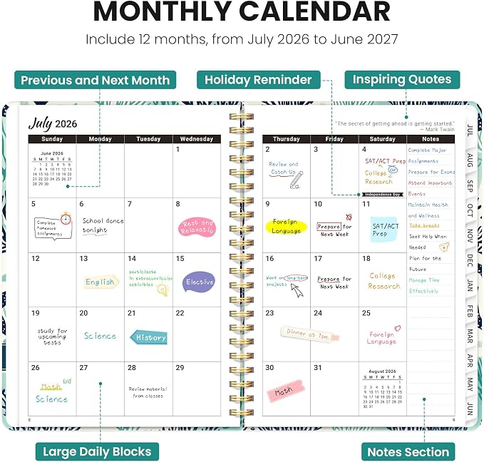 Planner 2026-2027, Academic Year Monthly & Weekly Planner Caledndar, July 2026 - June 2027, Hardcover Large Planning Agenda Book with Tabs for School Office Supplies, 8.5" x 11" - Drifting Whales