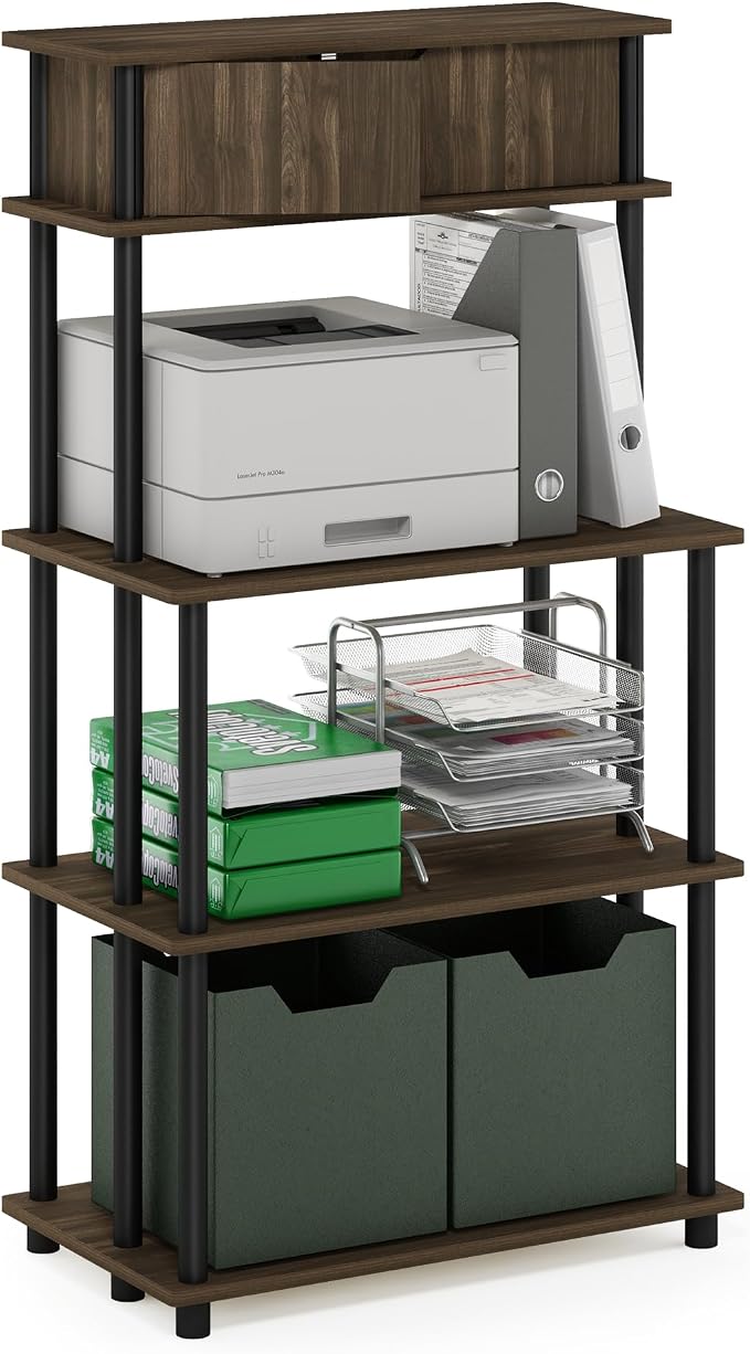 Furinno Turn-N-Tube Toolless Multipurpose Printer Stand Display Storage Shelf with Top Cabinet, Columbia Walnut/Black