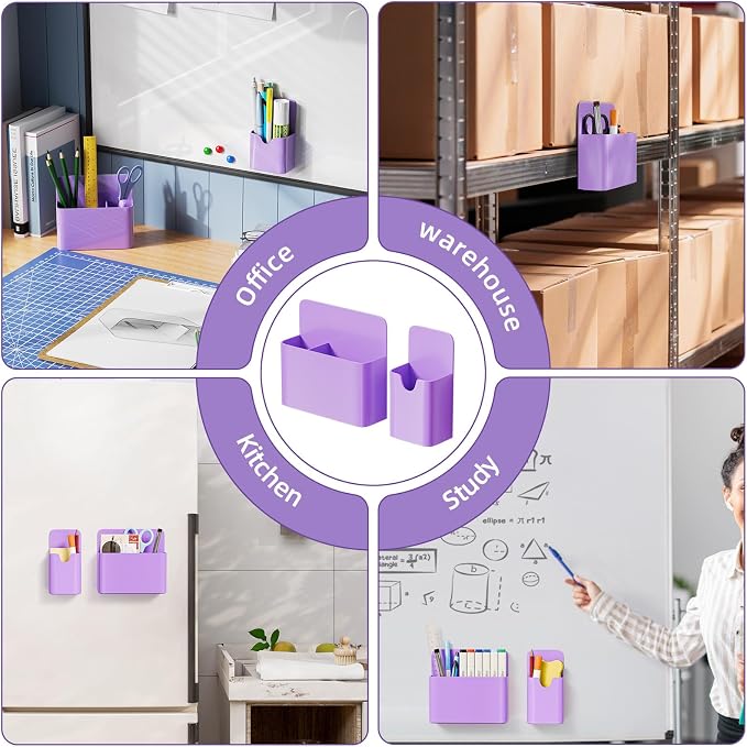 Marbrasse Magnetic Dry Erase Marker Holder,Pen and Eraser Holder for Whiteboard，Magnet Pencil Cup Utility Storage Organizer for Office, Refrigerator, Locker and Metal Cabinets (Purple)