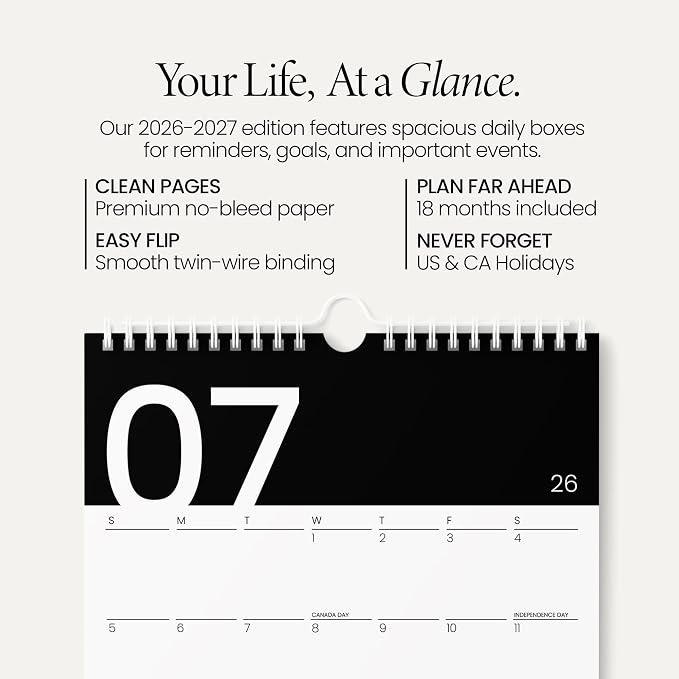 Karto Wall Calendar 2026-2027 11x17 in - Modern Black