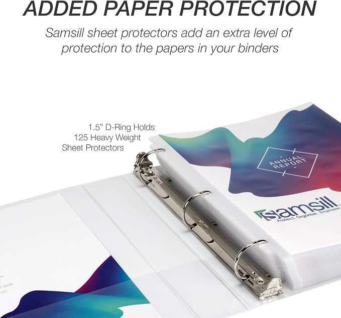 Samsill Durable 1.5 inch 3 Ring Binder, Made in USA, D Ring Binder, 100% Recycled Chipboard, White, Pallet of 480 Binders in 40 Cartons