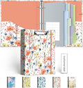 Mini Binder Organizer，1 Inch 3 Ring Binder with Clipboard, 5-Tabs Pockets Dividers, Plastic Folder, 18 Divider Stikers, Pen Loop (Flora, 5.5" x 8.5")