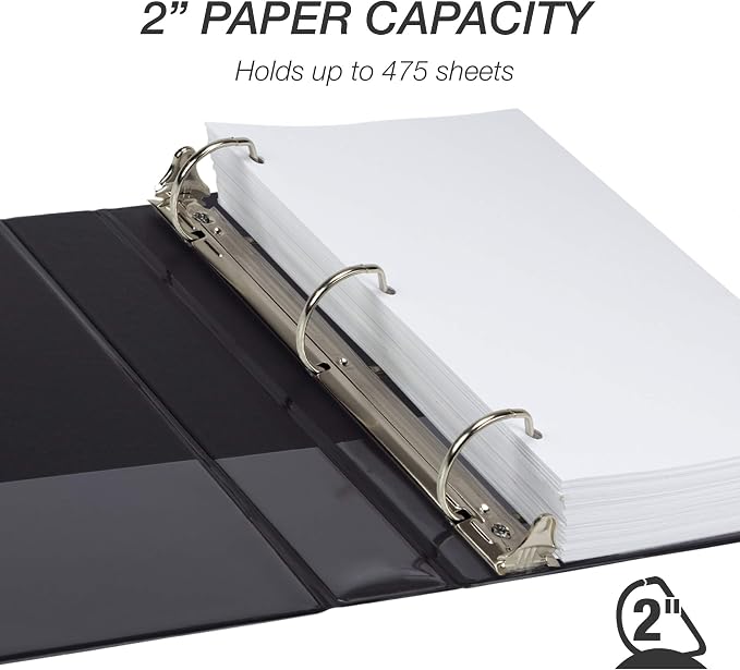 Samsill Durable 2 inch 3 Ring Binder, D Ring Binder, 100% Recycled Chipboard, Black
