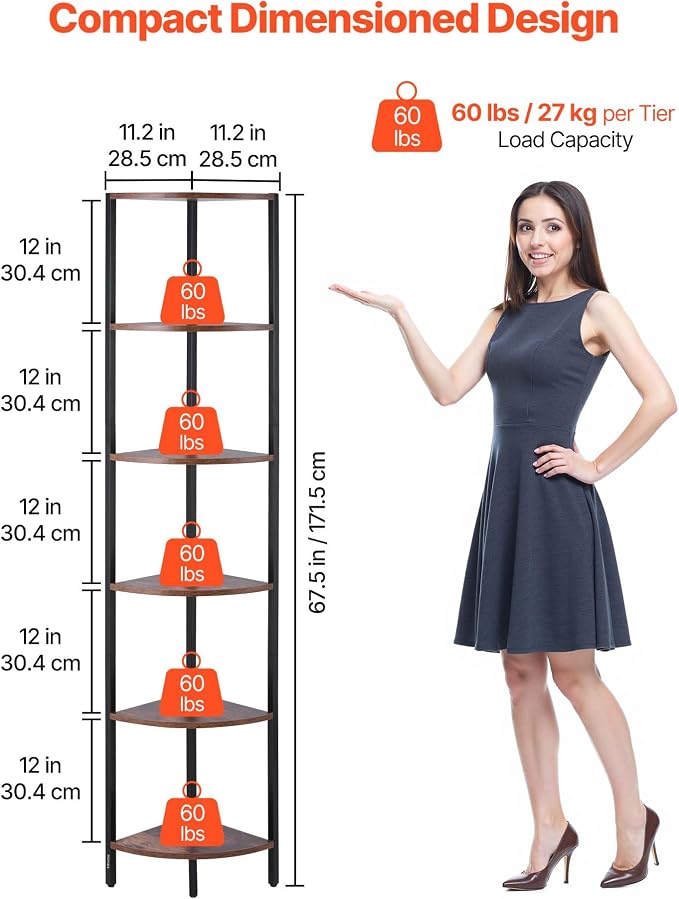 VEVOR 6 Tier Corner Shelf with LED Light, 68" Tall Corner Bookshelf with Storage Shelves for Collectibles, Display Shelf with Multi-Color Lights Controlled Via RC/APP for Bedroom, Living Room, Office