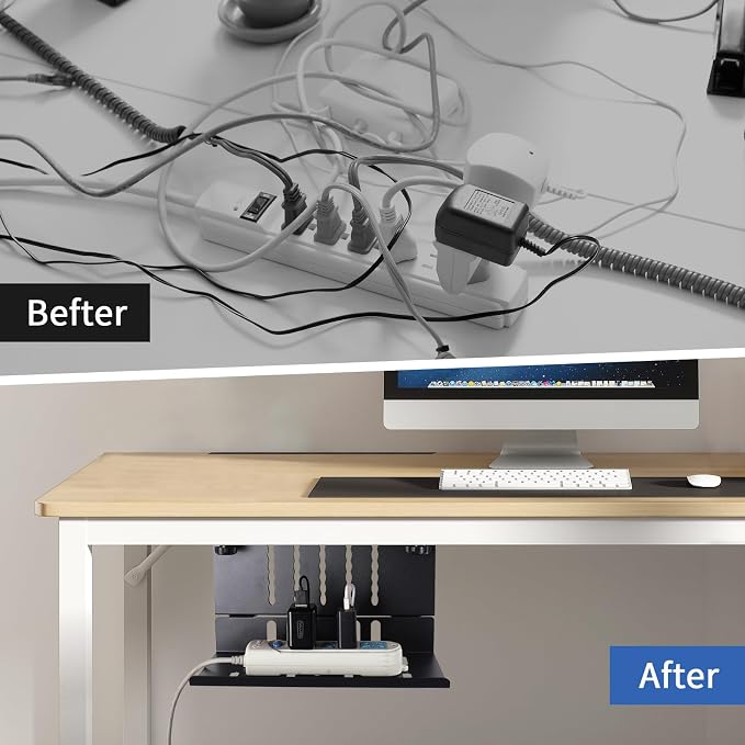 LUKETURE Desk Side Storage, Under Desk Laptop Mount with Cable Tray | 2-in-1 Steel laptop mount clamps to desk side, no drilling. Built-in cable tray hides cords. Holds 30 lbs, Office and Home