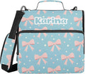 Custom Bow Pink Blue Pattern 3 Ring Zipper Binder with Shoulder Strap & Handle 1.5 Inch D-Ring Zippered Bag with Multiple Pocket, Personalized Binder Organizer for School or Office
