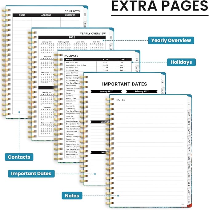 Planner 2026-2027, Academic Year Monthly & Weekly Planner Caledndar, July 2026 - June 2027, Hardcover Large Planning Agenda Book with Tabs for School Office Supplies, 8.5" x 11" - Deep Bearings