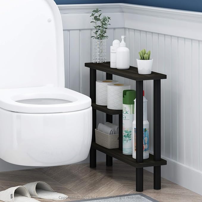 Furinno Turn-N-Tube Slim Space Saving Storage Rack, Espresso/Black | Storage Rack, Space Saving Shelf, for Bathroom, Living Room, Entryway