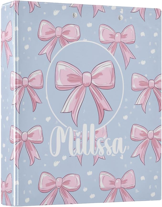 Cute Pink Bows 3 Ring Binder with Clipboard Round Ring Binders Ribbons Personalized Binder 3 Interior Clear Pockets for Office Supplies 2 Pack