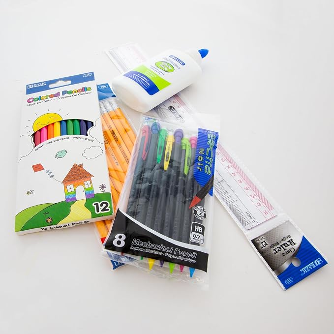 BAZIC PRODUCTS 66-Piece Back to School Supplies Kit | Bundles writing, Coloring, Correction, Desk tools in, For school and office use