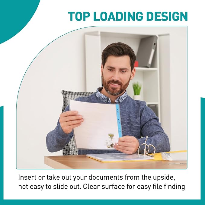 Sheet Protectors, PANDRI 200 Pack Color Heavy Duty Plastic Page Protectors Sheet Reinforced 11-Hole Fit for 3 Ring Binder Fits Standard 8.5 x 11 Paper, 9.25 x 11.25 Top Loaded, Acid Free