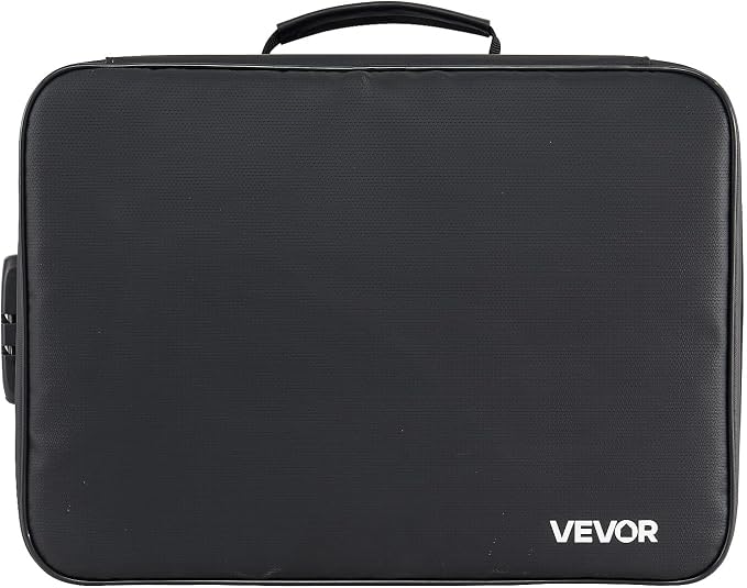 VEVOR Fireproof Document Box, 1832 ℉ Heat Insulated Fireproof & Waterproof Box with Lock, Portable Multi-Layer Home Office Travel File Storage Organizer, for Passports, Important Documents, Files