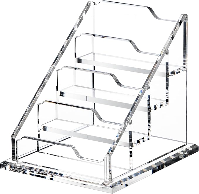 HeZone Acrylic Card Holder Clear Horizontal Business Card Organizer Stand for Desk 4 Slots 4 Tier Business Cards Stand for Women and Men,Office Desk Accessories,Organize 200 Cards-1 Pack(4Slots-H)
