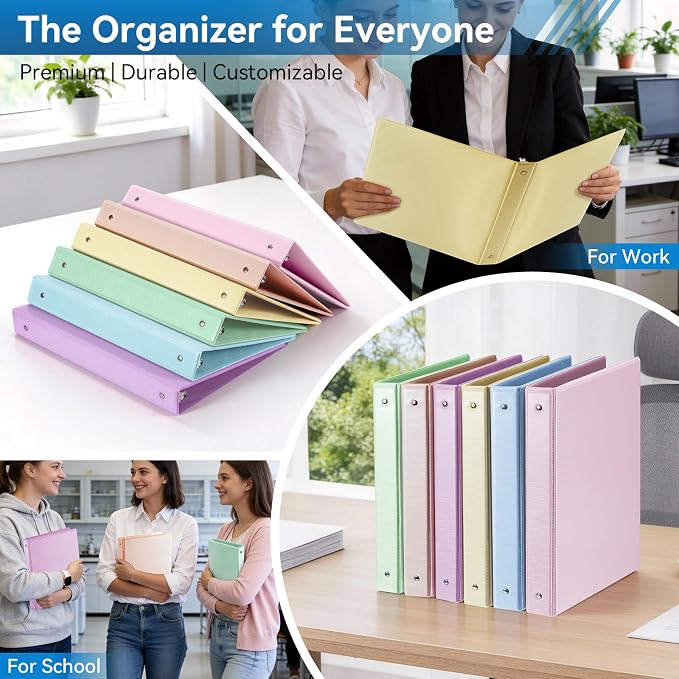 SUIN 1-inch 3 Ring Binder with 2 Interior Pockets, 1''Durable Binders Holds US Letter Size 8.5'' x 11'' Paper - Versatile Binders for Office, Home, and School Use, 6 Pack Brush Finish