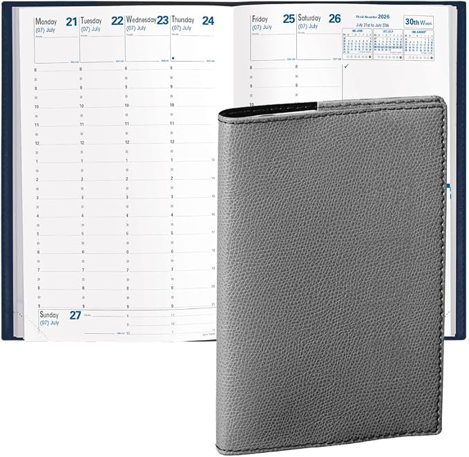 Quo Vadis 2026 Minister - Weekly/Monthly Planner - 12 Months, Jan. to Dec. - 6 1/4 x 9 3/8" - Grained Faux Leather Club Grey Cover- Time Management Appointment Organizer