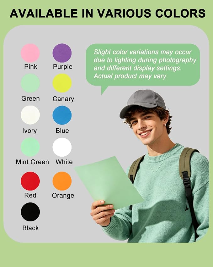 Veritas Green Colored Cardstock, 8.5" x 11" Colored Copy paper, 110LB/199GSM Printer Paper, 100 Sheets (1 Reams), Colored Multi-Purpose Paper, Made in USA
