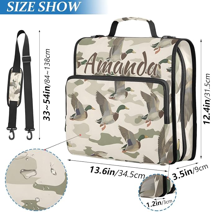 Custom 3 Ring Zipper Binder Wild Duck Camouflage Personalized Name 1.5 inch Binders Large Capacity Multi Pockets for School Office Supplies