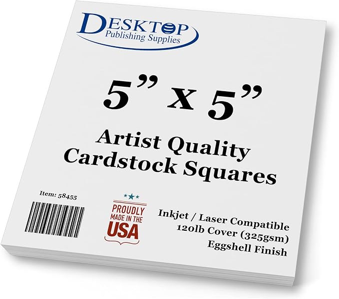 White Cardstock Squares 5" x 5" Eggshell Finish 120lb Cover - 100 Pack | Artist Quality Ultra-Thick (325gsm) Stock For Spin Art Refills, Drawing, Watercolor, Charcoal, Mixed Media, And Crafts